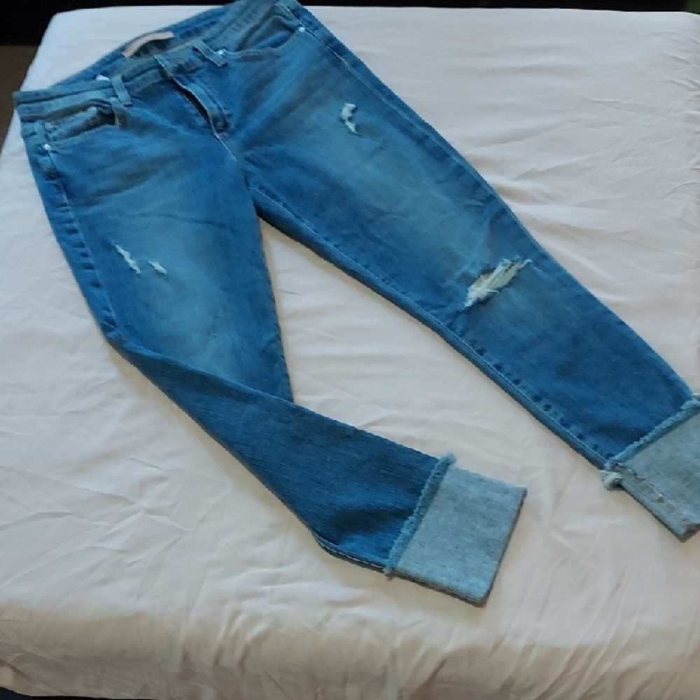 Joe's Jeans Cuff Crop Distressed Blue Jeans